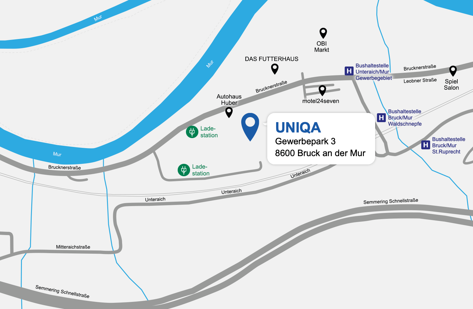 Eine detaillierte gezeichnete Karte der UNIQA Generalagentur Andreas Studenty